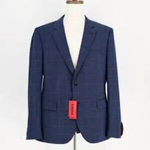 Hugo Boss Mens Modern-Fit Windowpane Ch Dark Blue 46R